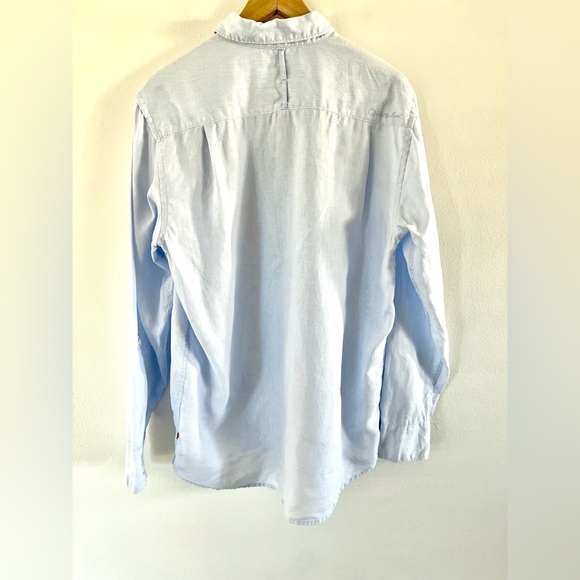 Quicksilver Light Blue Casual Button-Up 100% Linen Collared Shirt Size Medium - Picture 6 of 10